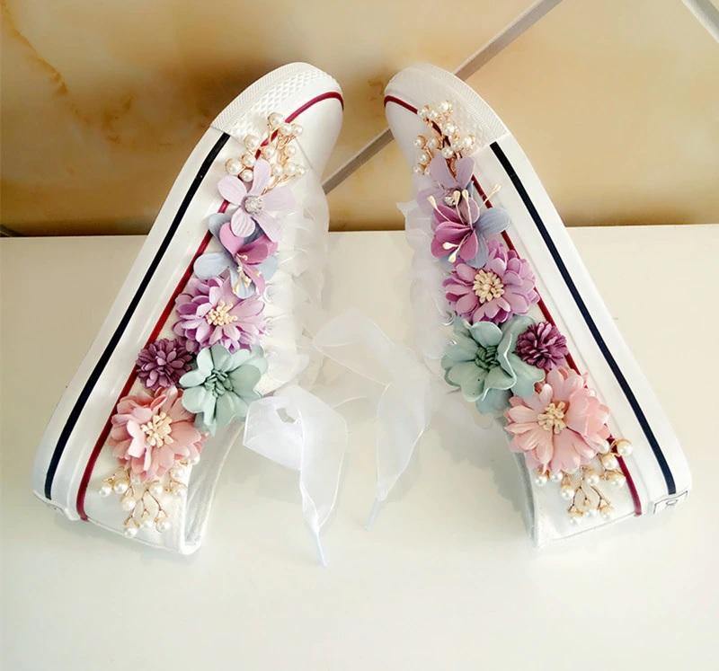 Floral Sneakers Wedges Canvas Shoes
