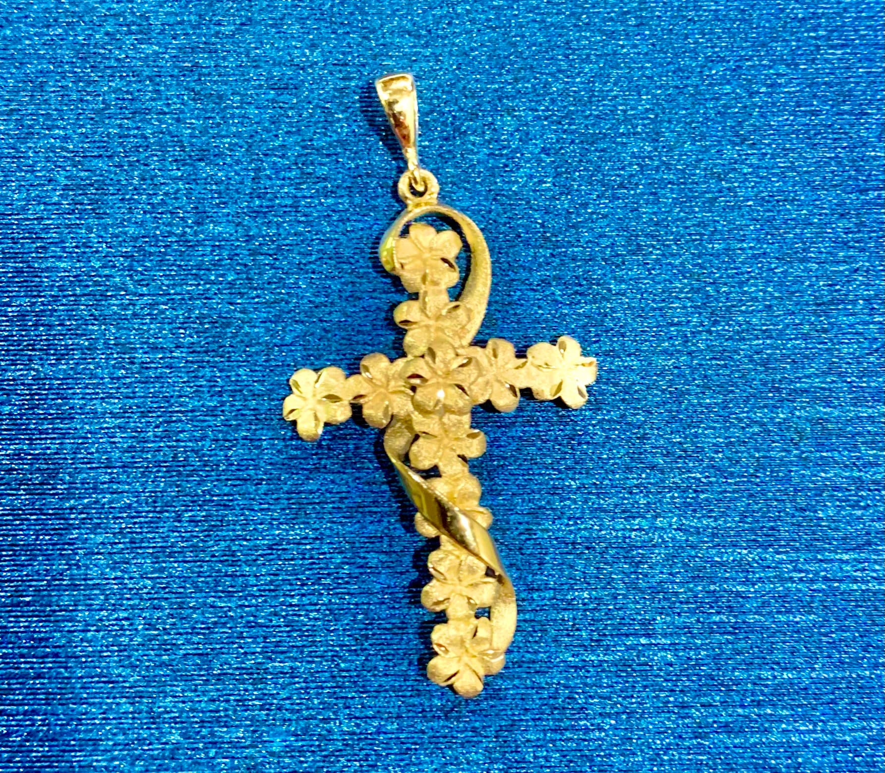 14kt Gold Plumeria Cross Pendant