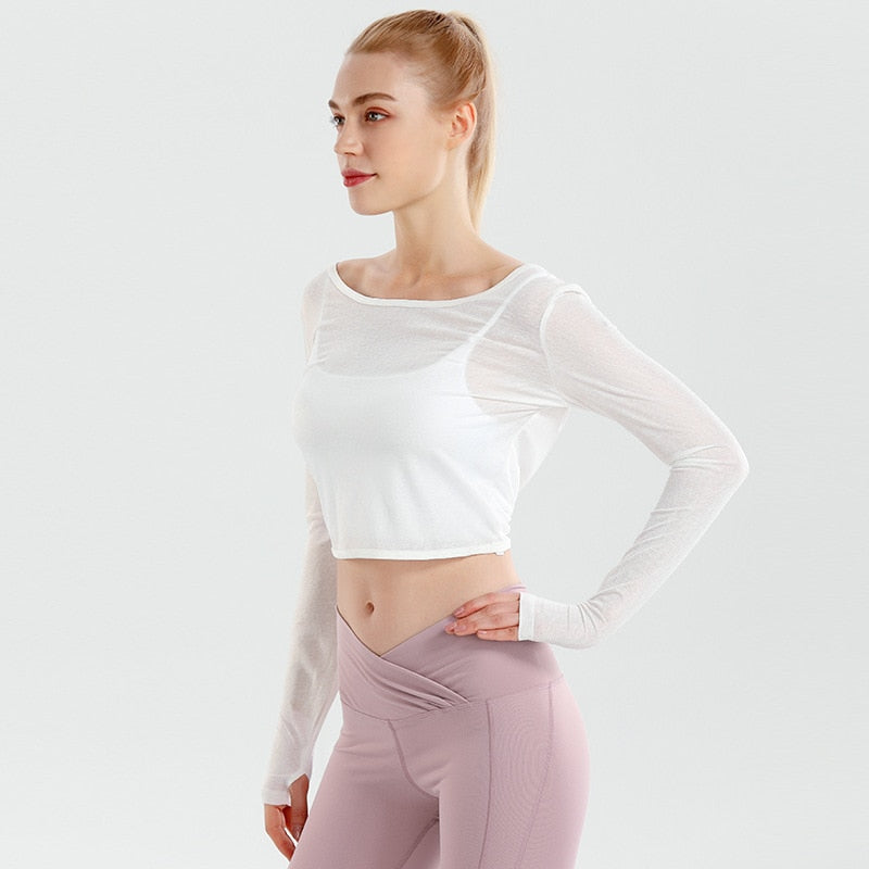 Women Sport Shirt With Thumb Hole Gym Crop Top